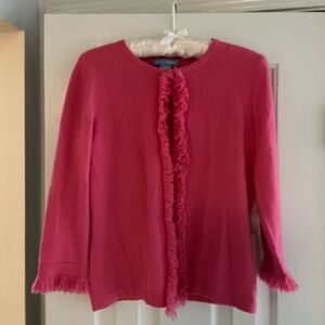 White & Warren Cashmere Cardigan Fringe Pink S